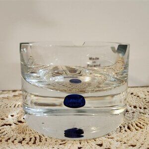 Art Glass Ashtray Controlled Cobalt Blue Bubble Heavyweight Krosnos Poland